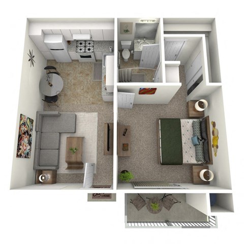Floor plan for 1 bed, 1 bath, 540 sqft